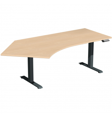 Sitz-Steh-Schreibtisch Elevate Basic, elektrisch höhenverstellbar, 73-123cm (H), 216,6x113cm (BxT), Freiform, buche / anthrazit