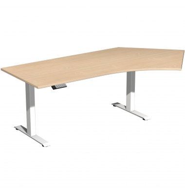 Sitz-Steh-Schreibtisch Elevate Basic, elektrisch höhenverstellbar, 73-123cm (H), 216,6x113cm (BxT), Freiform, buche / weiß
