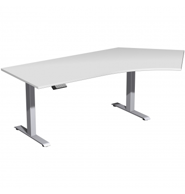Sitz-Steh-Schreibtisch Elevate Basic, elektrisch höhenverstellbar, 73-123cm (H), 216,6x113cm (BxT), Freiform, lichtgrau / silber