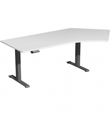 Sitz-Steh-Schreibtisch Elevate Basic, elektrisch höhenverstellbar, 73-123cm (H), 216,6x113cm (BxT), Freiform, lichtgrau / anthra