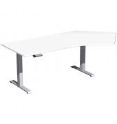 Sitz-Steh-Schreibtisch Elevate Basic, elektrisch höhenverstellbar, 73-123cm (H), 216,6x113cm (BxT), Freiform, weiß / silber