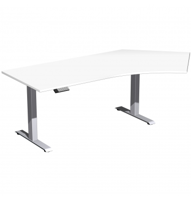 Sitz-Steh-Schreibtisch Elevate Basic, elektrisch höhenverstellbar, 73-123cm (H), 216,6x113cm (BxT), Freiform, weiß / silber