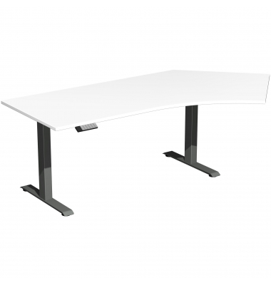 Sitz-Steh-Schreibtisch Elevate Basic, elektrisch höhenverstellbar, 73-123cm (H), 216,6x113cm (BxT), Freiform, weiß / anthrazit