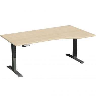 Sitz-Steh-Schreibtisch Elevate Basic, elektrisch höhenverstellbar, 73-123cm (H), 180x100cm (BxT), Freiform, ahorn / anthrazit
