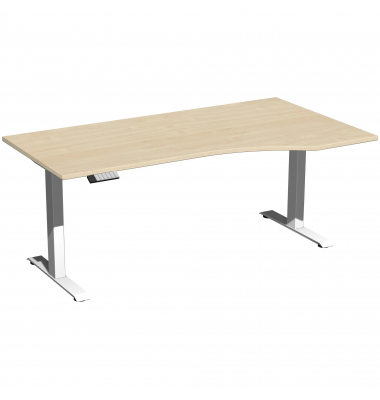 Sitz-Steh-Schreibtisch Elevate Basic, elektrisch höhenverstellbar, 73-123cm (H), 180x100cm (BxT), Freiform, ahorn / weiß
