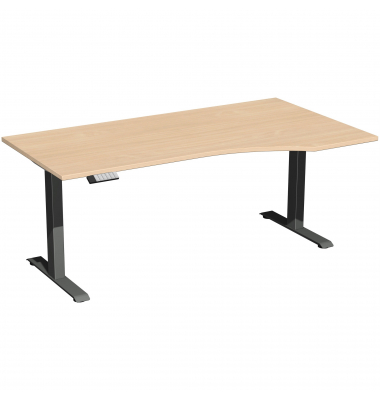Sitz-Steh-Schreibtisch Elevate Basic, elektrisch höhenverstellbar, 73-123cm (H), 180x100cm (BxT), Freiform, buche / anthrazit