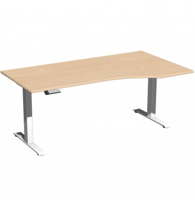 Sitz-Steh-Schreibtisch Elevate Basic, elektrisch höhenverstellbar, 73-123cm (H), 180x100cm (BxT), Freiform, buche / weiß