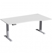 Sitz-Steh-Schreibtisch Elevate Basic, elektrisch höhenverstellbar, 73-123cm (H), 180x100cm (BxT), Freiform, lichtgrau / silber