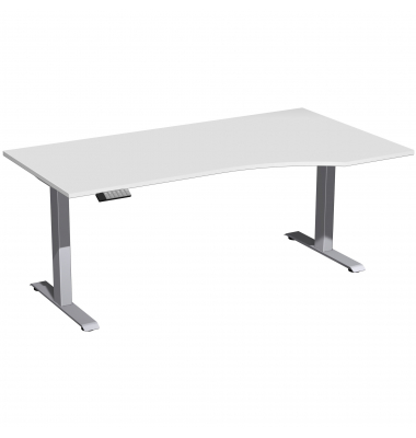 Sitz-Steh-Schreibtisch Elevate Basic, elektrisch höhenverstellbar, 73-123cm (H), 180x100cm (BxT), Freiform, lichtgrau / silber Sitz-Steh-Schreibtisch Elevate Basic, elektrisch höhenverstellbar, 73-123cm (H), 180x100cm (BxT), Freiform, lichtgrau / silber