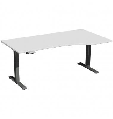 Sitz-Steh-Schreibtisch Elektro Elevate Basic, elektrisch h&ouml;henverstellbar, 73-123cm (H), 180x100cm (BxT), Freiform, lichtgrau / 