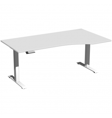 Sitz-Steh-Schreibtisch Elevate Basic, elektrisch höhenverstellbar, 73-123cm (H), 180x100cm (BxT), Freiform, lichtgrau / weiß