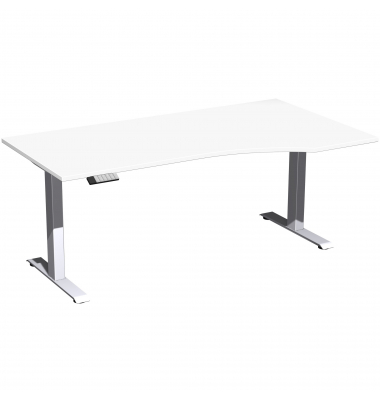 Sitz-Steh-Schreibtisch Elevate Basic, elektrisch höhenverstellbar, 73-123cm (H), 180x100cm (BxT), Freiform, weiß / silber