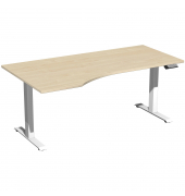 Sitz-Steh-Schreibtisch Elevate Basic, elektrisch höhenverstellbar, 73-123cm (H), 180x100cm (BxT), Freiform, ahorn / weiß