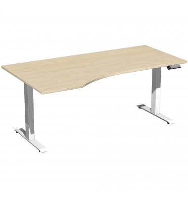 Sitz-Steh-Schreibtisch Elevate Basic, elektrisch höhenverstellbar, 73-123cm (H), 180x100cm (BxT), Freiform, ahorn / weiß