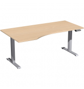 Sitz-Steh-Schreibtisch Elevate Basic, elektrisch höhenverstellbar, 73-123cm (H), 180x100cm (BxT), Freiform, buche / silber