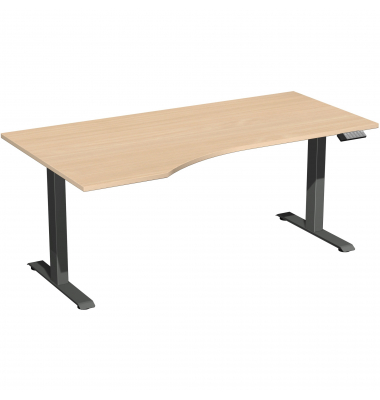 Sitz-Steh-Schreibtisch Elektro Elevate Basic, elektrisch h&ouml;henverstellbar, 73-123cm (H), 180x100cm (BxT), Freiform, buche / anth