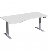 Sitz-Steh-Schreibtisch Elevate Basic, elektrisch höhenverstellbar, 73-123cm (H), 180x100cm (BxT), Freiform, lichtgrau / silber