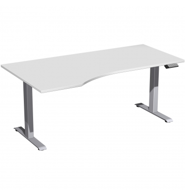 Sitz-Steh-Schreibtisch Elevate Basic, elektrisch höhenverstellbar, 73-123cm (H), 180x100cm (BxT), Freiform, lichtgrau / silber