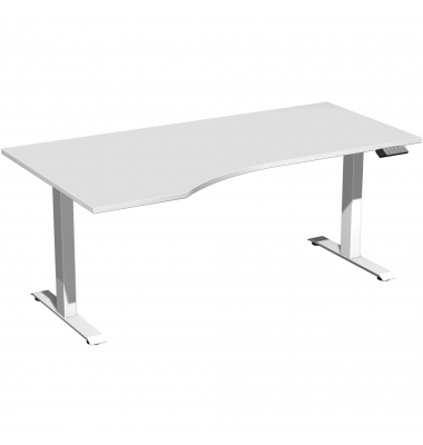 Sitz-Steh-Schreibtisch Elevate Basic, elektrisch höhenverstellbar, 73-123cm (H), 180x100cm (BxT), Freiform, lichtgrau / weiß