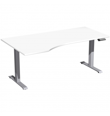 Sitz-Steh-Schreibtisch Elevate Basic, elektrisch höhenverstellbar, 73-123cm (H), 180x100cm (BxT), Freiform, weiß / silber
