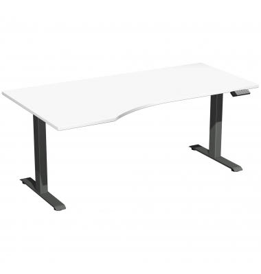 Sitz-Steh-Schreibtisch Elektro Elevate Basic, elektrisch h&ouml;henverstellbar, 73-123cm (H), 180x100cm (BxT), Freiform, wei&szlig; / anthr