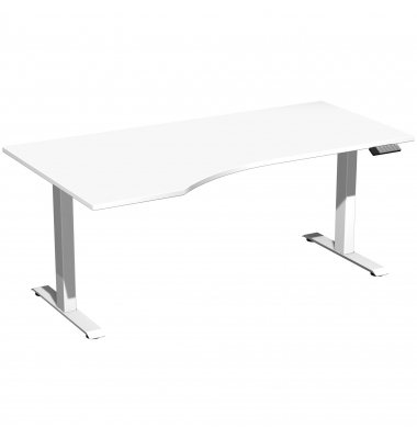Sitz-Steh-Schreibtisch Elevate Basic, elektrisch höhenverstellbar, 73-123cm (H), 180x100cm (BxT), Freiform, weiß / weiß
