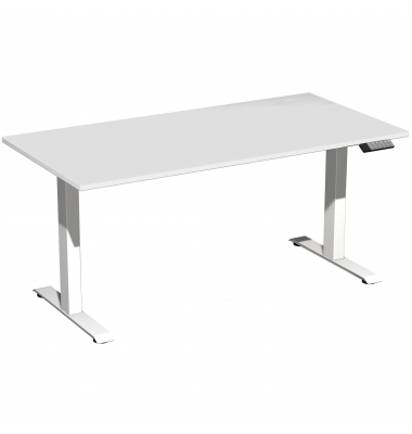 Sitz-Steh-Schreibtisch Elevate Plus, elektrisch höhenverstellbar, 63-128cm (H), 160x80cm (BxT), rechteckig, lichtgrau / weiß