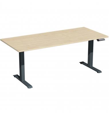 Sitz-Steh-Schreibtisch Elevate Plus, elektrisch höhenverstellbar, 63-128cm (H), 180x80cm (BxT), rechteckig, ahorn / anthrazit Sitz-Steh-Schreibtisch Elevate Plus, elektrisch höhenverstellbar, 63-128cm (H), 180x80cm (BxT), rechteckig, ahorn / anthrazit