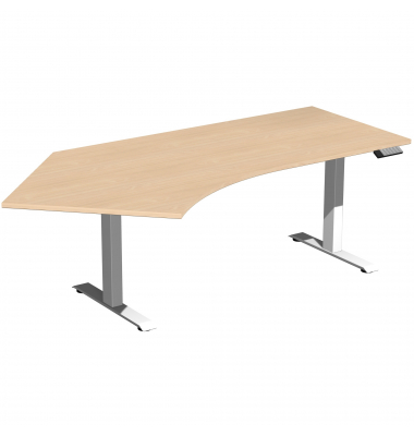 Sitz-Steh-Schreibtisch Elevate Plus, elektrisch höhenverstellbar, 63-128cm (H), 216,6x113cm (BxT), Freiform, buche / weiß Sitz-Steh-Schreibtisch Elevate Plus, elektrisch höhenverstellbar, 63-128cm (H), 216,6x113cm (BxT), Freiform, buche / weiß