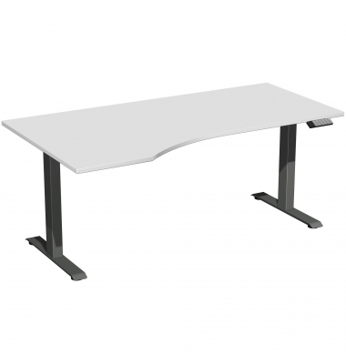 Sitz-Steh-Schreibtisch Elevate Plus, elektrisch höhenverstellbar, 63-128cm (H), 180x100cm (BxT), Freiform, lichtgrau / anthrazit