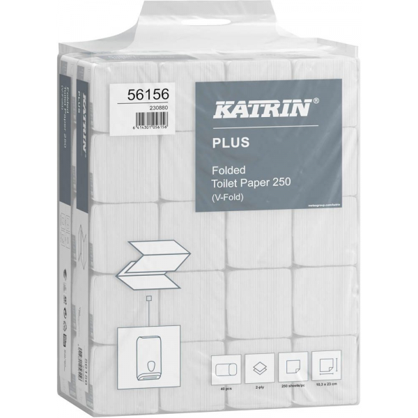 6414301056156 - Toilettenpapier Plus Folded Toilet Paper 250 56156 2-lagig weiß 250 Blatt Packung 6414301056156 10000 Tuch 6414301056156 - Toilettenpapier Plus Folded Toilet Paper 250 56156 2-lagig weiß 250 Blatt Packung 6414301056156 10000 Tuch
