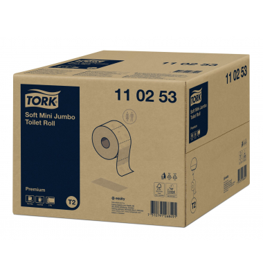 Toilettenpapier T2 Premium Soft Mini Jumbo 110253, 2-lagig, hochwei&szlig;, 850 Blatt / Rolle,