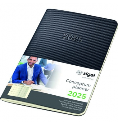 Taschenkalender C2585, Conceptum, schwarz, 1 Monat / 2 Seiten, 9,3x14cm (A6), 2026