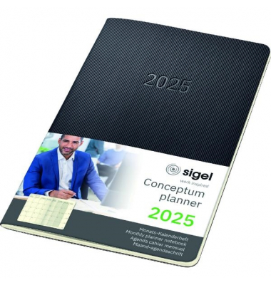 Taschenkalender C2584, Conceptum, schwarz, 1 Monat / 2 Seiten, 13,5x21cm (A5), 2026
