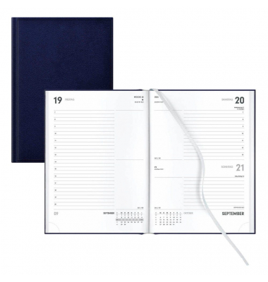 Buchkalender 891-2-264, blau, 1 Tag / 1 Seite, Sa./So. / einer Seite, 15x21cm (A5), 2025