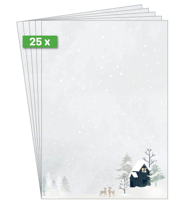 Weihnachtsbriefpapier Eingeschneite H&uuml;tte im Winterwald Cozy Christmas DP601, A4, 90g