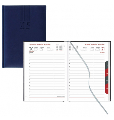 Buchkalender 864-25-481, blau, 1 Tag / 1 Seite, 14,5x20,5cm (A5), 2025