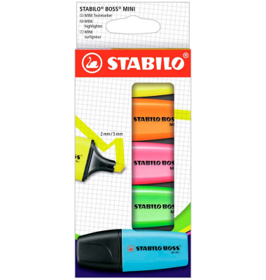 Textmarker BOSS MINI, 07/5-2-01, Pack, gelb, orange, pink, grün, blau, 2-5mm Keilspitze
