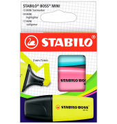 Textmarker BOSS MINI, 07/3-2-01, Pack, gelb, blau, pink, 2-5mm Keilspitze