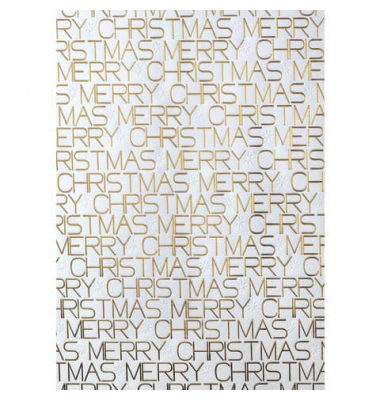 Geschenkpapier 4A2262, Schriftzug Merry Christmas, 50cm x 50m, weiß/gold