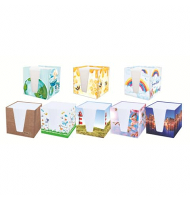 Zettelbox 46784, Motive sortiert, 1 Pkg. à 8 Stk., 92x92mm, inkl. 900 Notizzettel, weiß
