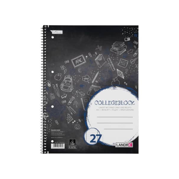4006144615656 - Collegeblock 100050063 Tattoo Lineatur 27   liniert mit Rand innen außen A4+ 70g schwarz 80 Blatt 4006144615656 Landre