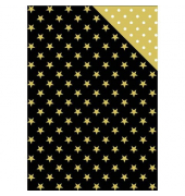 Geschenkpapier 5A5834, Sterne und Punkte, 50cm x 250m, schwarz/gold