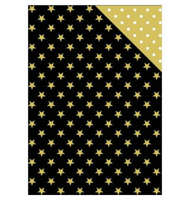 Geschenkpapier 5A5834, Sterne und Punkte, 50cm x 250m, schwarz/gold