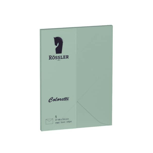 10 Stück Rössler Designbriefumschlag Coloretti 220707567, C7, nassklebend, 80g, eucalyptus 4014970445781 Rössler 5 Stück