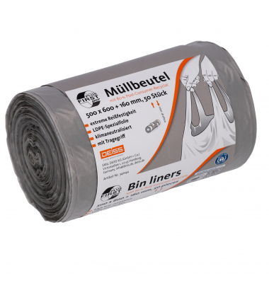 Müllbeutel 34044 First Plus PCR, grau, 30 Liter, mit Griff, extrastark