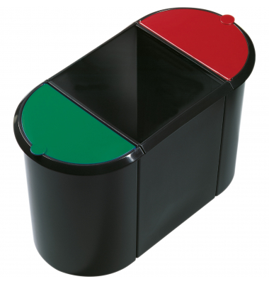 Papierkorb the triple H6103596, teils mit Deckeln, 9 Liter + 20 Liter + 9 Liter, oval, rot/grün/schwarz