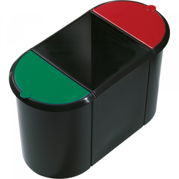 4012086052251 - helit Papierkorb Trio-System the triple 20 + 9 + 9 Liter Hochwertiger Trio-System Papierkorb mit umlaufendem Griffrand Farbe schwarz rot grün