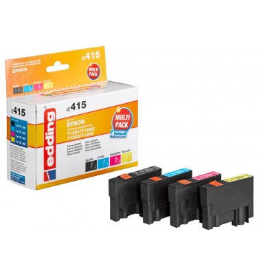 Druckerpatrone EDD-415 18-415-01 (kompatibel zu Epson T1291/T1292/T1293/T1294), schwarz/cyan/magenta/gelb, ca. 485 Seiten schwar