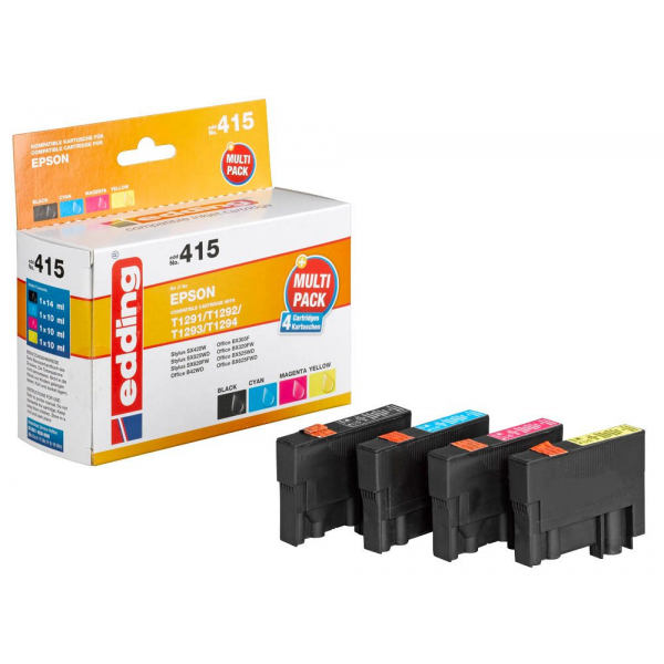 4057305064189 - Druckerpatrone EDD-415 18-415-01 (kompatibel zu Epson T1291 T1292 T1293 T1294) schwarz cyan magenta gelb ca 485 Seiten schwar 4 Stück